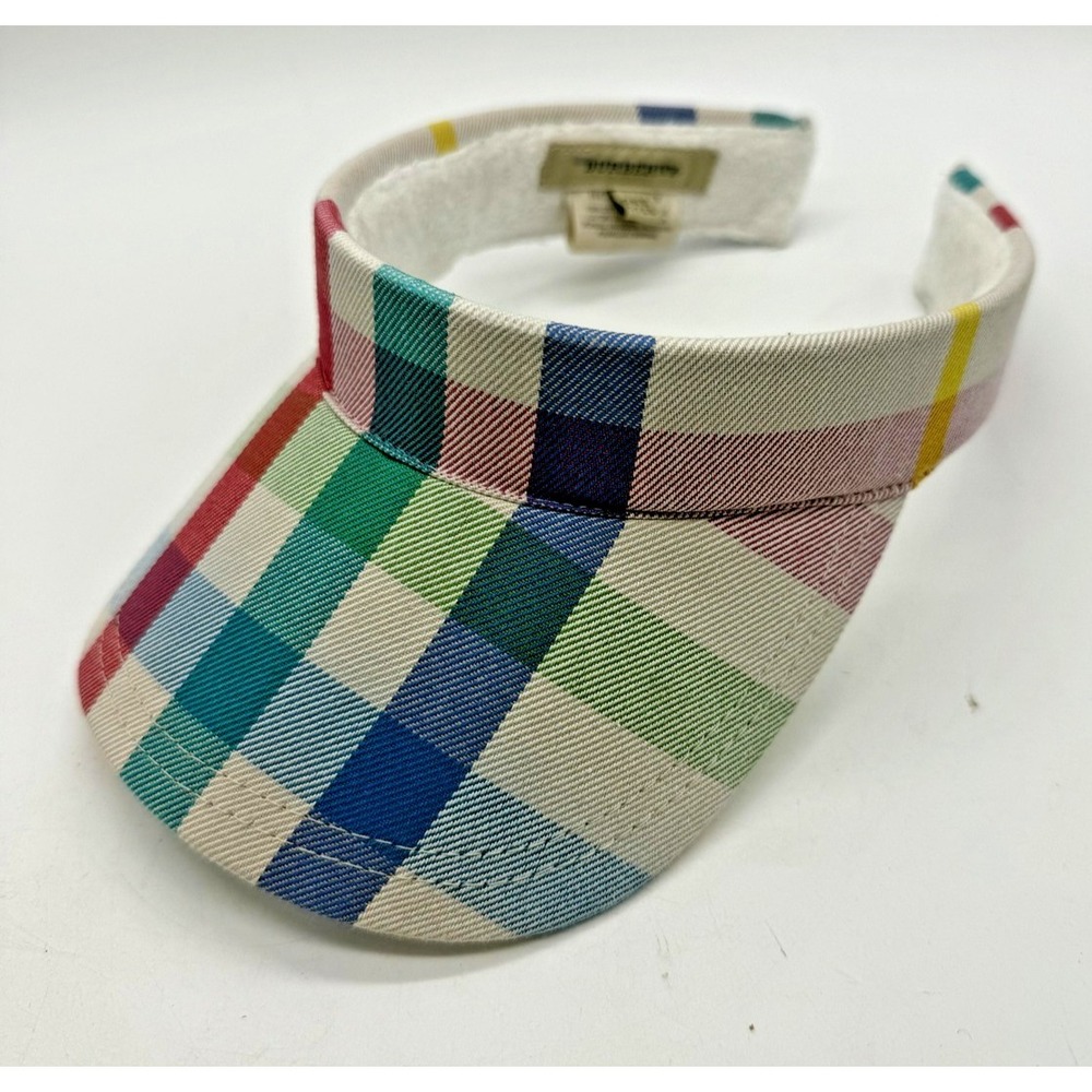 Burberry Hat Visor Womens One Size Multicolor Plaid Check Cotton Twill Sun Beach - Picture 1 of 7